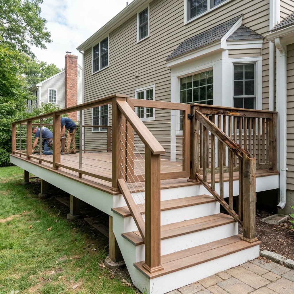 New composite railing installation in MetroWest MA