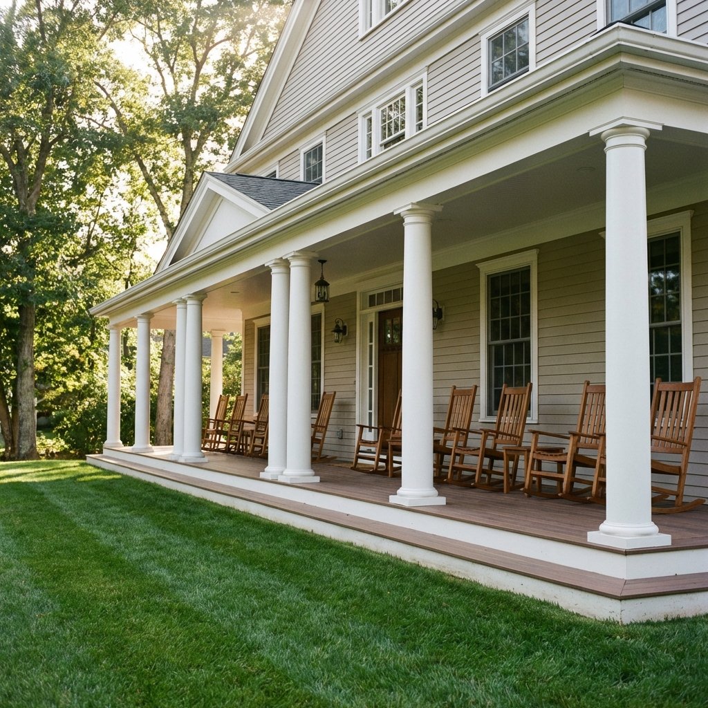 Farmers porch rebuild in Greater Boston with rocking chairs
