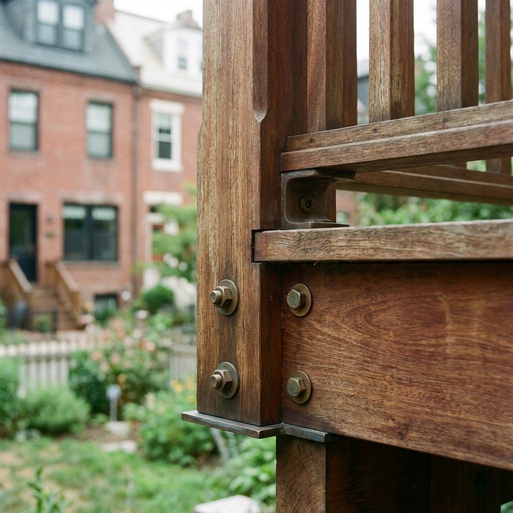 Close-up detail of sturdy railing post connection